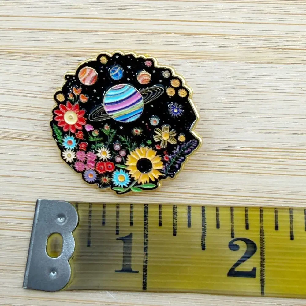 Space Garden Enamel Pin Planets Flowers Galaxy Astronomy Nature Celestial Pin